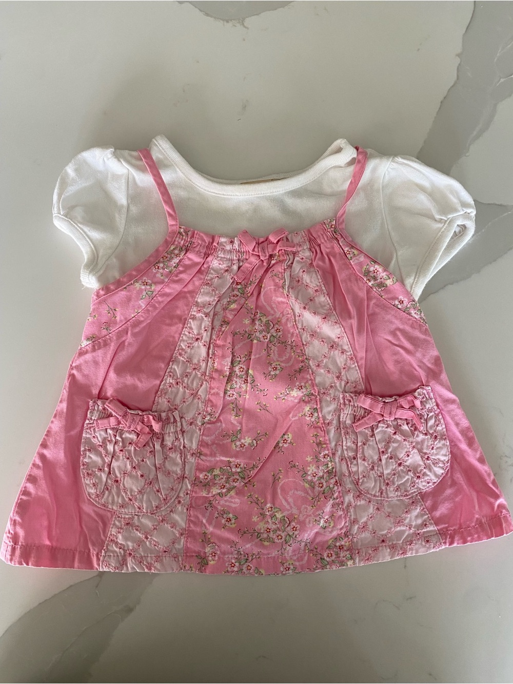 Vtg 90’s y2k Faded Glory Pink White Floral patchwork Cotton cottagecore Dress